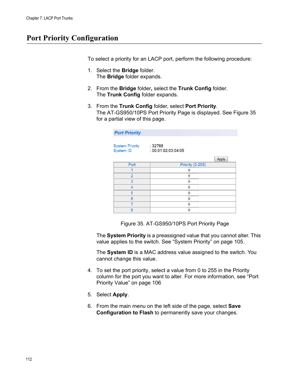 Port priority configuration | Allied Telesis AT-GS950/10PS User Manual | Page 112 / 386