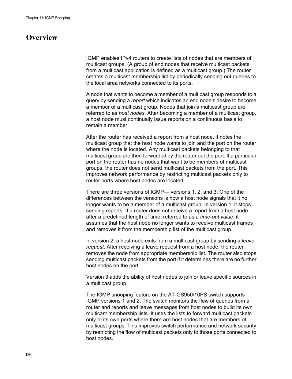 Overview | Allied Telesis AT-GS950/10PS User Manual | Page 136 / 386