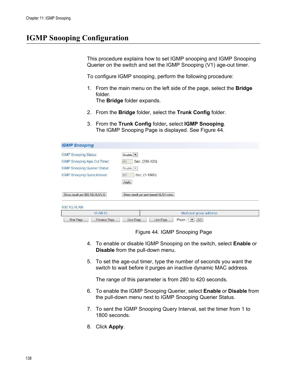 Igmp snooping configuration | Allied Telesis AT-GS950/10PS User Manual | Page 138 / 386