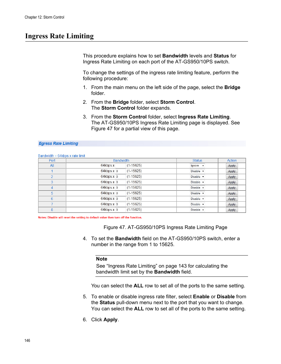 Ingress rate limiting | Allied Telesis AT-GS950/10PS User Manual | Page 146 / 386