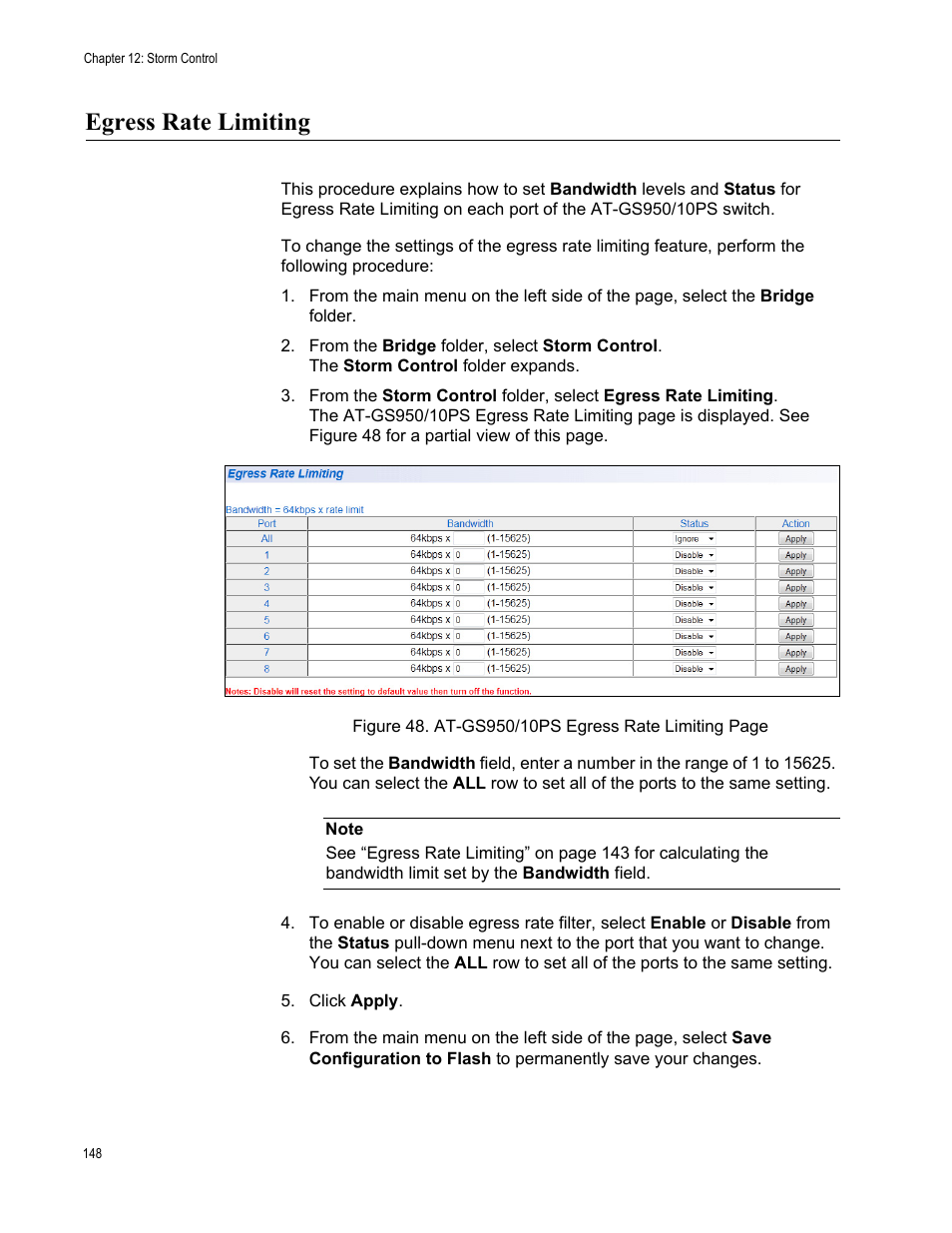 Egress rate limiting | Allied Telesis AT-GS950/10PS User Manual | Page 148 / 386