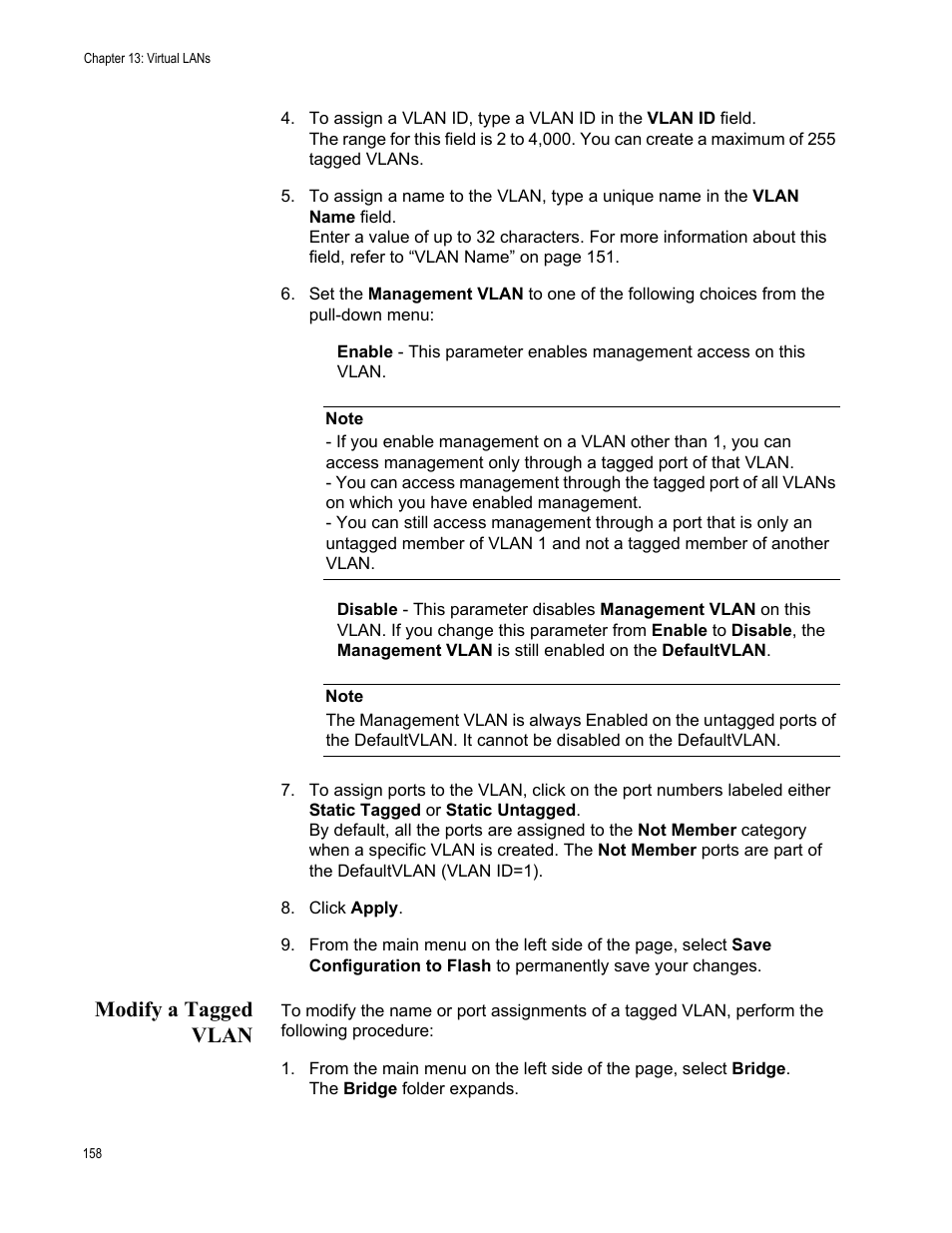 Modify a tagged vlan | Allied Telesis AT-GS950/10PS User Manual | Page 158 / 386