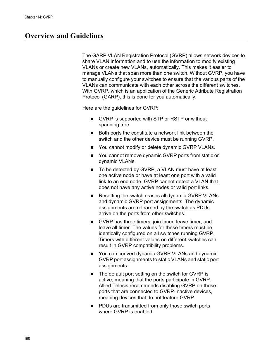 Overview and guidelines | Allied Telesis AT-GS950/10PS User Manual | Page 168 / 386