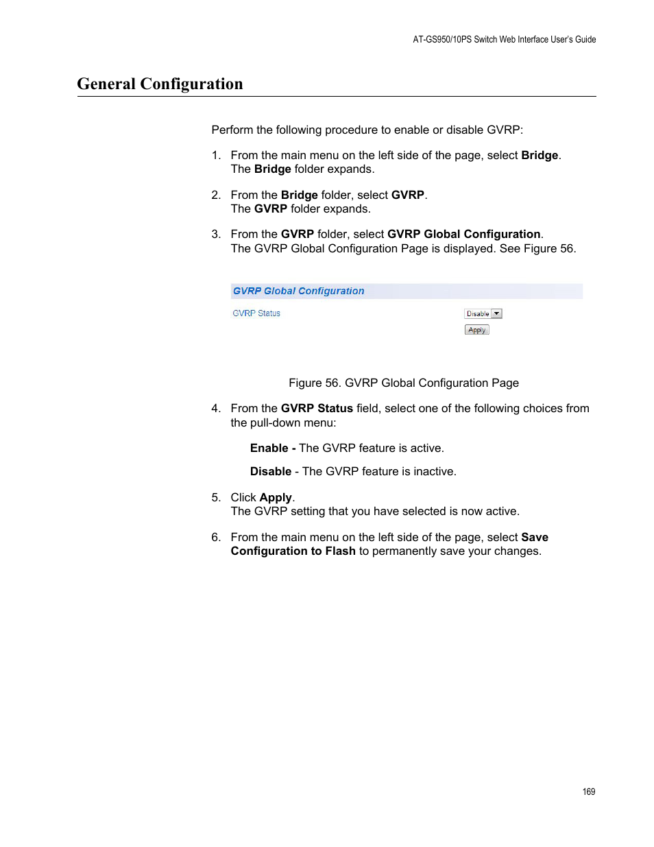 General configuration | Allied Telesis AT-GS950/10PS User Manual | Page 169 / 386