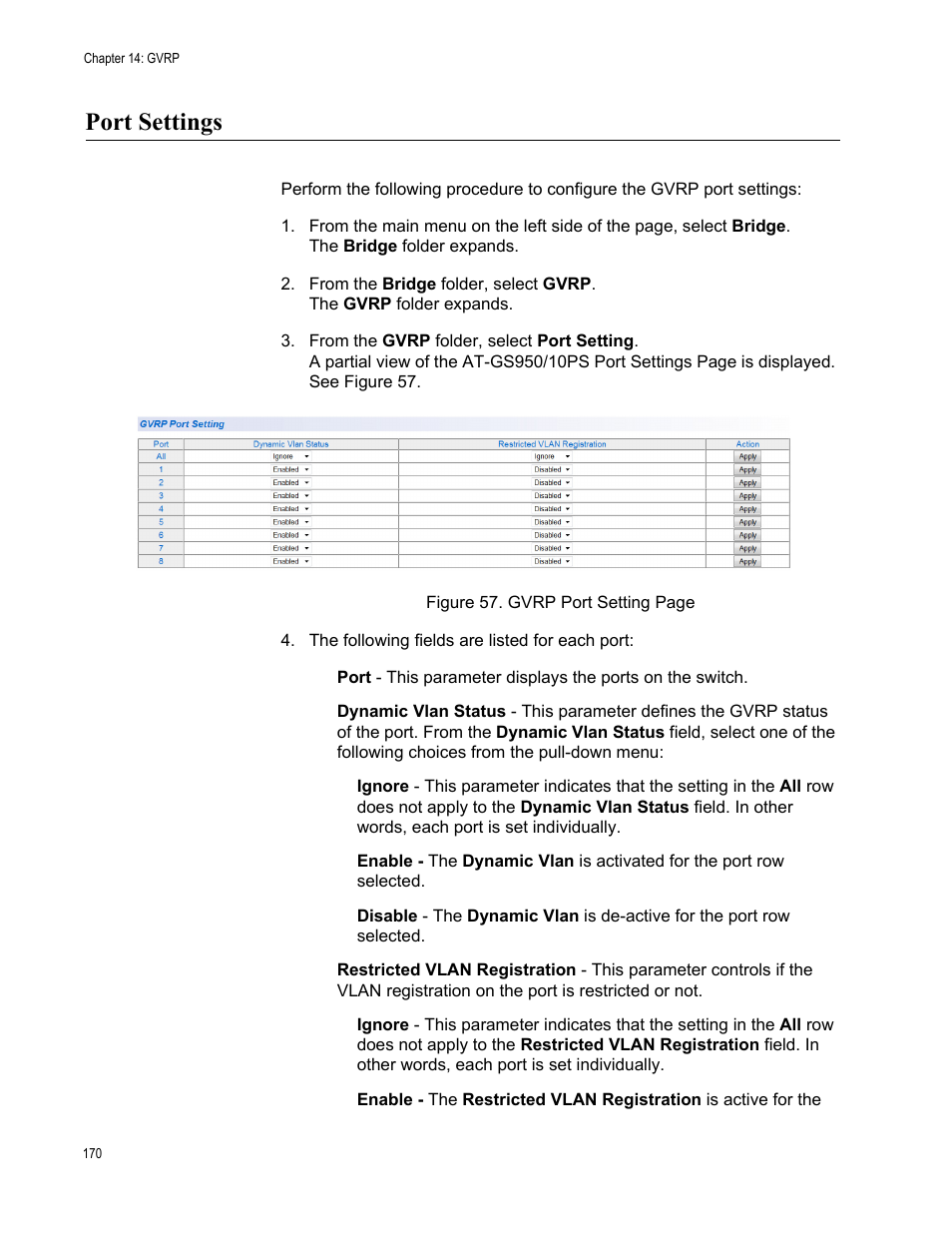 Port settings | Allied Telesis AT-GS950/10PS User Manual | Page 170 / 386