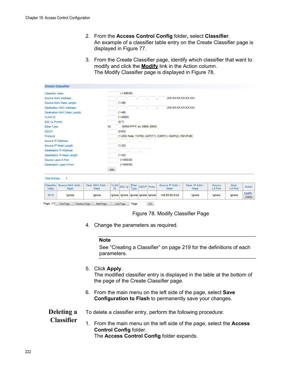 Deleting a classifier | Allied Telesis AT-GS950/10PS User Manual | Page 222 / 386