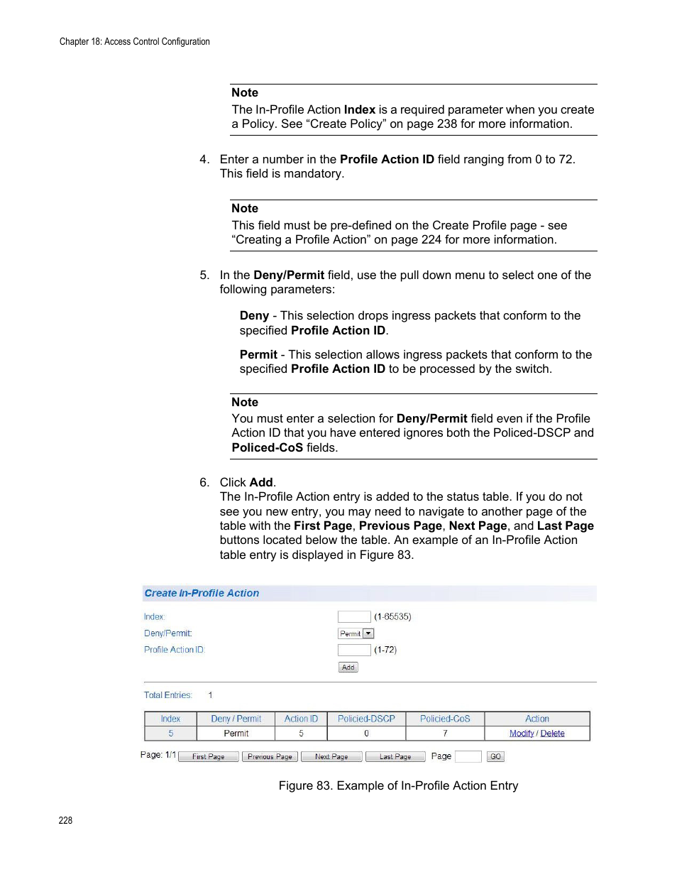 Figure 83. example of in-profile action entry | Allied Telesis AT-GS950/10PS User Manual | Page 228 / 386