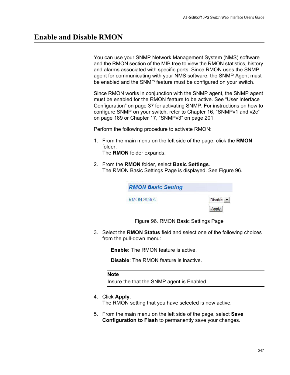 Enable and disable rmon | Allied Telesis AT-GS950/10PS User Manual | Page 247 / 386