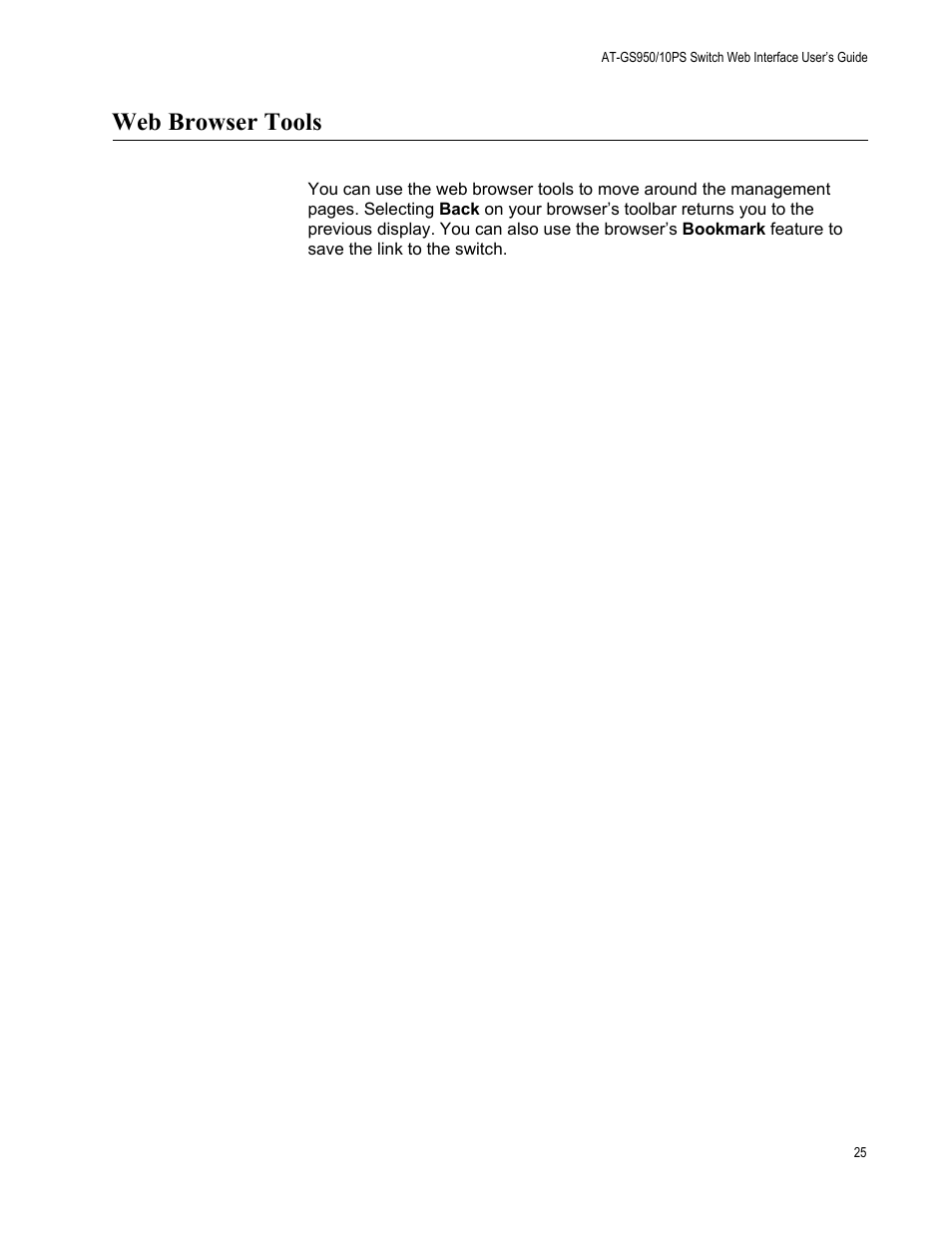 Web browser tools | Allied Telesis AT-GS950/10PS User Manual | Page 25 / 386