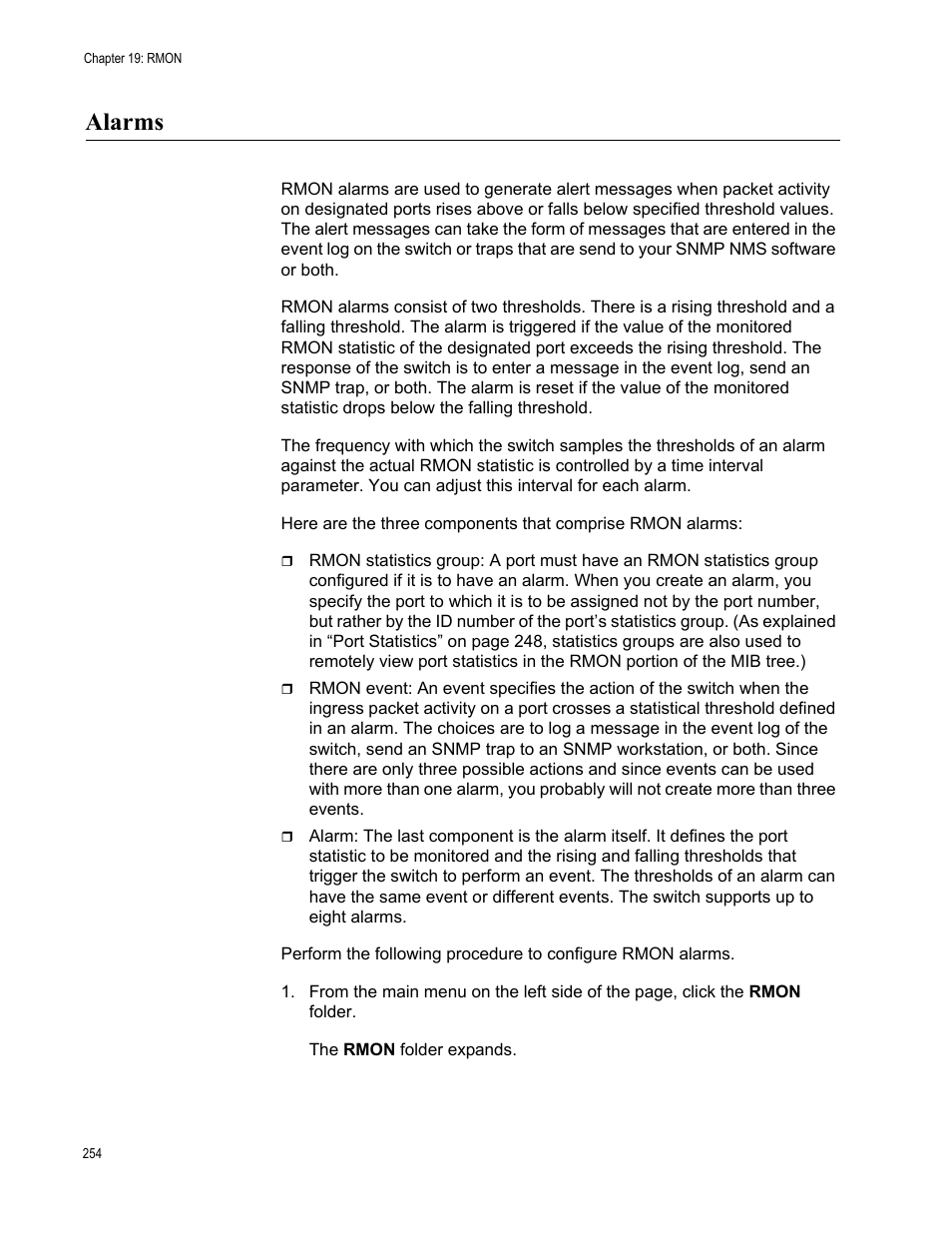 Alarms | Allied Telesis AT-GS950/10PS User Manual | Page 254 / 386