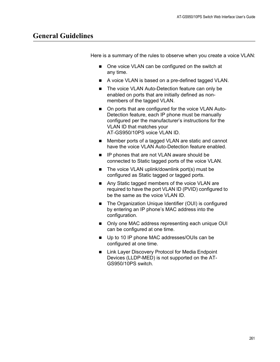General guidelines | Allied Telesis AT-GS950/10PS User Manual | Page 261 / 386