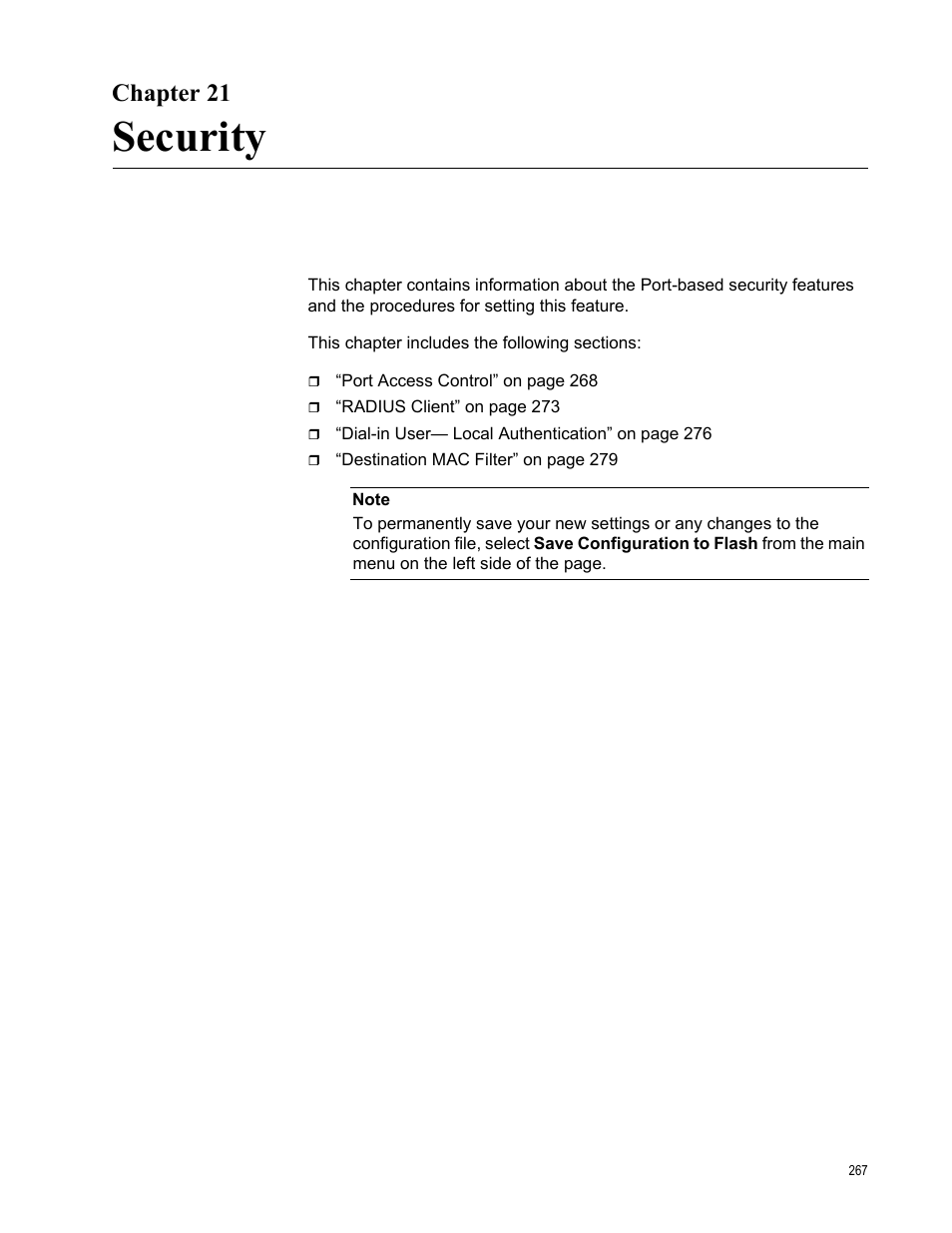 Chapter 21, Security, Chapte | Allied Telesis AT-GS950/10PS User Manual | Page 267 / 386