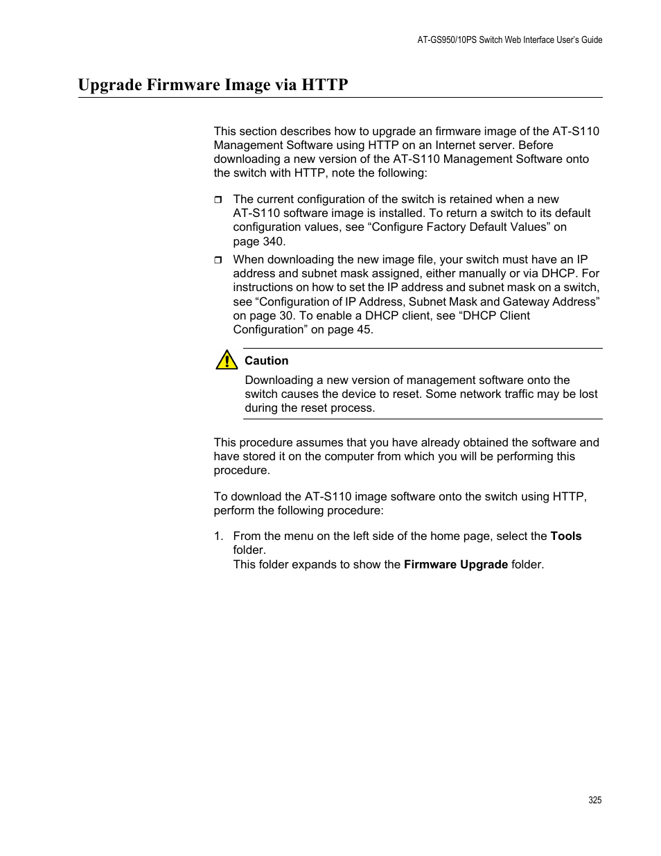 Upgrade firmware image via http | Allied Telesis AT-GS950/10PS User Manual | Page 325 / 386