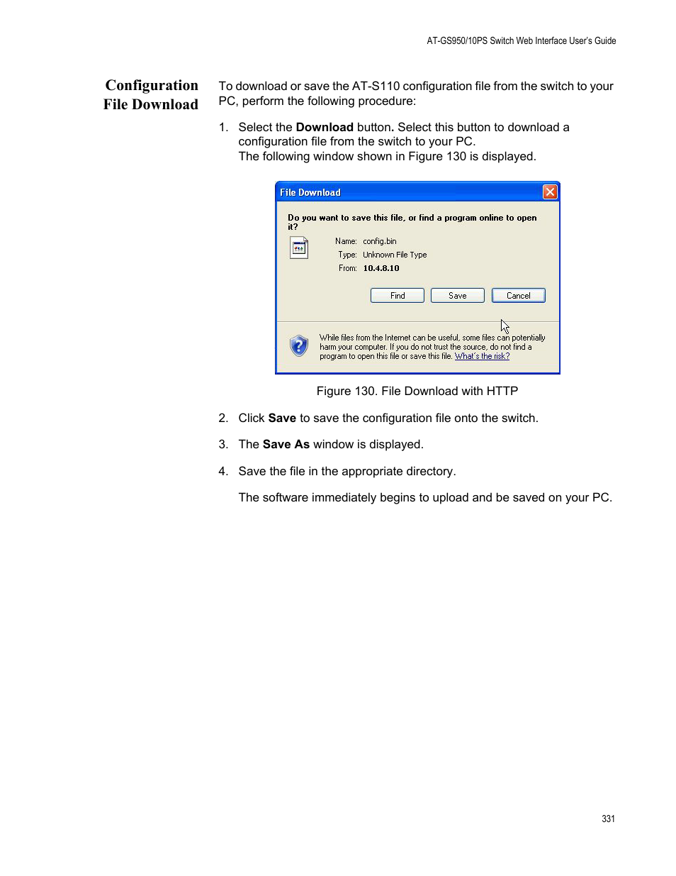 Configuration file download, Figure 130. file download with http | Allied Telesis AT-GS950/10PS User Manual | Page 331 / 386