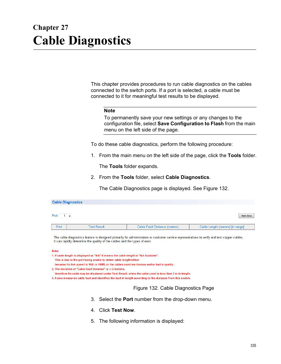 Chapter 27, Cable diagnostics | Allied Telesis AT-GS950/10PS User Manual | Page 335 / 386