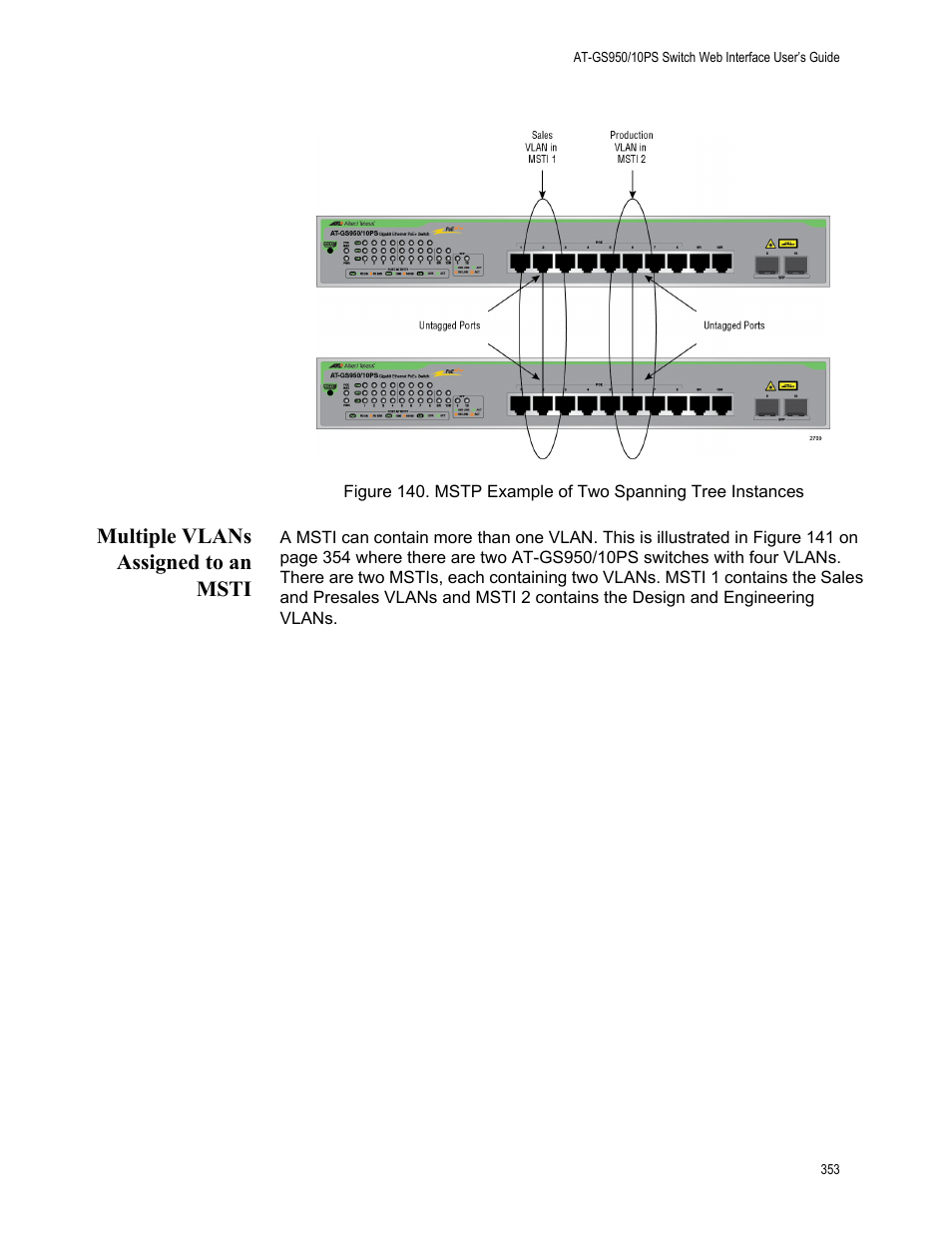 Multiple vlans assigned to an msti | Allied Telesis AT-GS950/10PS User Manual | Page 353 / 386