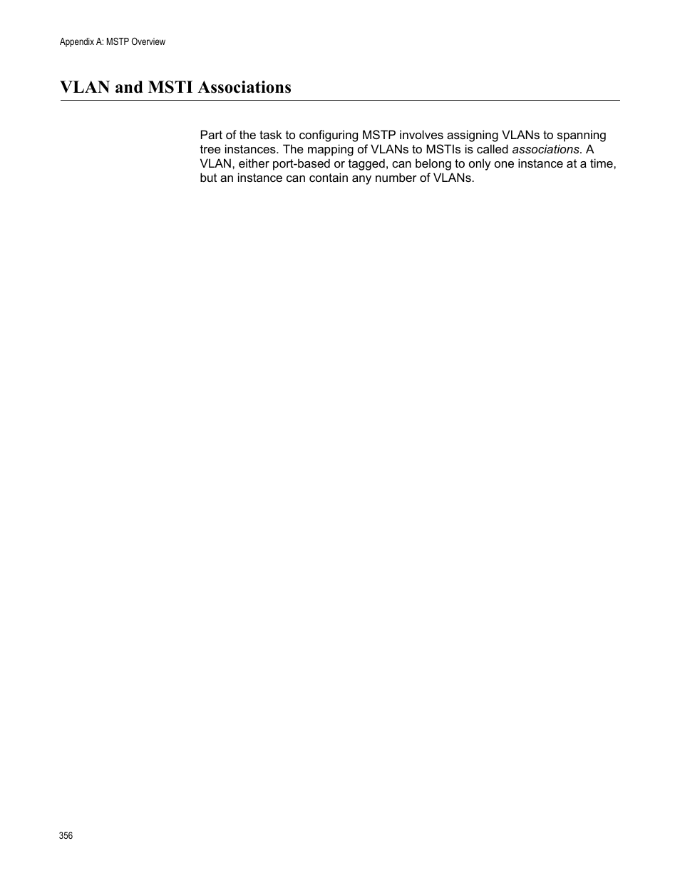 Vlan and msti associations | Allied Telesis AT-GS950/10PS User Manual | Page 356 / 386
