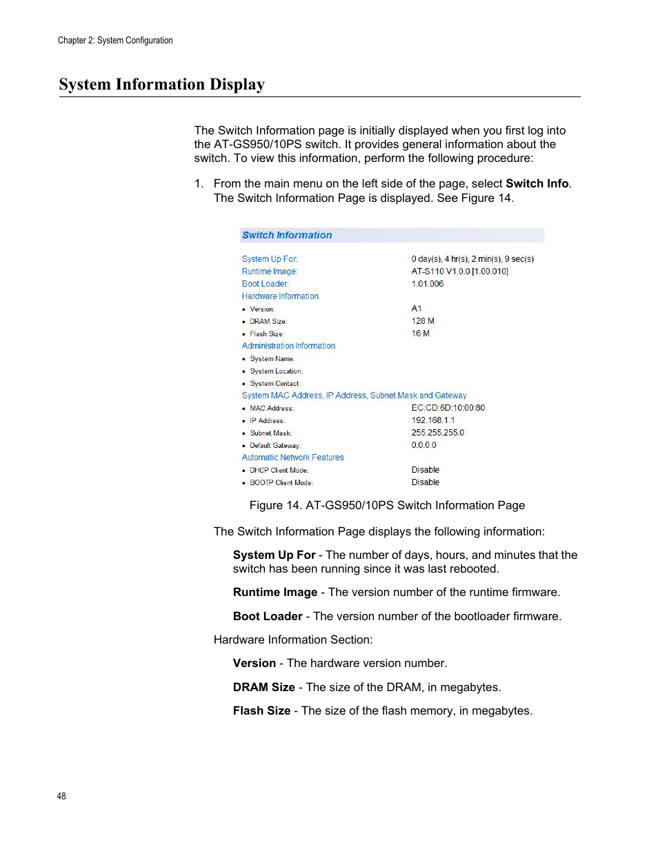 System information display | Allied Telesis AT-GS950/10PS User Manual | Page 48 / 386