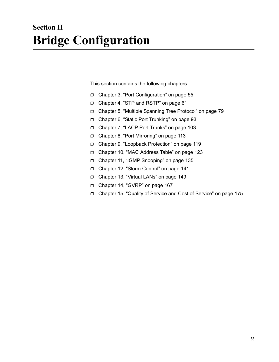 Section ii, Bridge configuration | Allied Telesis AT-GS950/10PS User Manual | Page 53 / 386