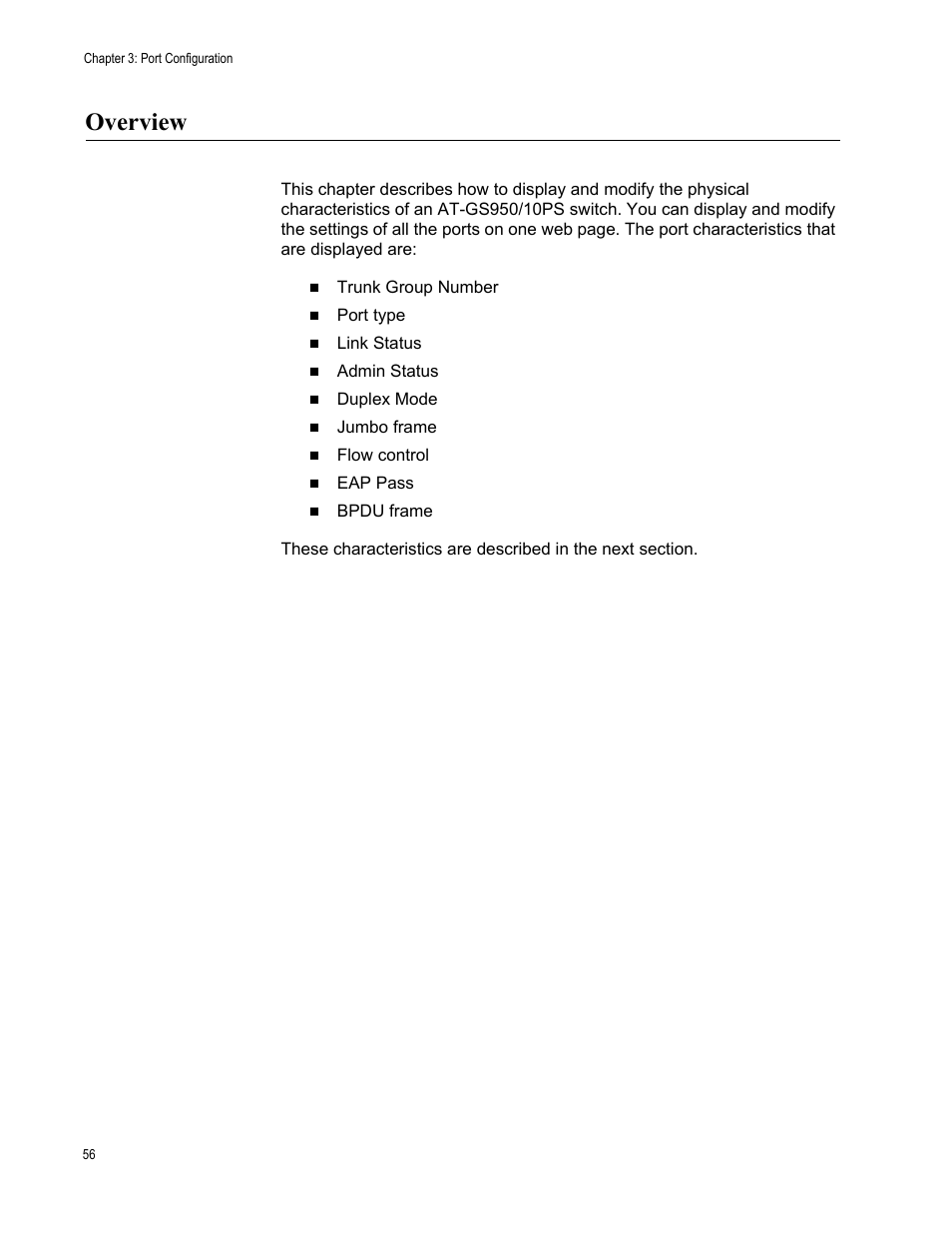 Overview | Allied Telesis AT-GS950/10PS User Manual | Page 56 / 386