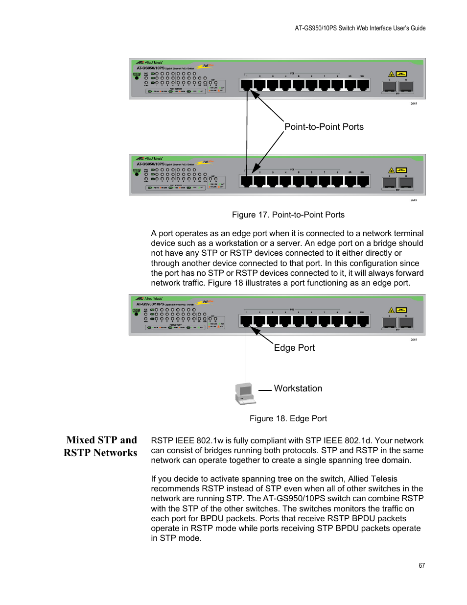 Mixed stp and rstp networks | Allied Telesis AT-GS950/10PS User Manual | Page 67 / 386