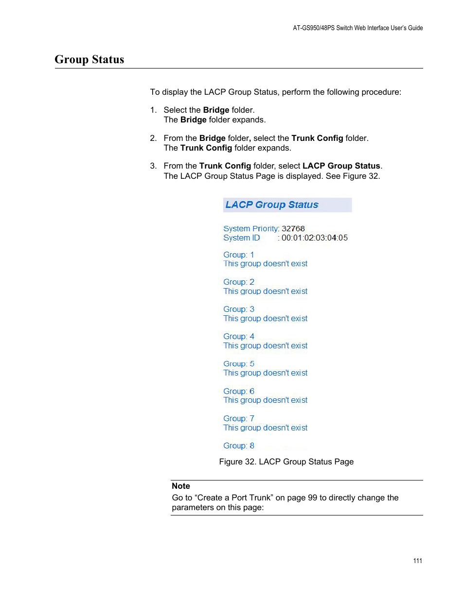 Group status | Allied Telesis AT-GS950/48PS User Manual | Page 111 / 386