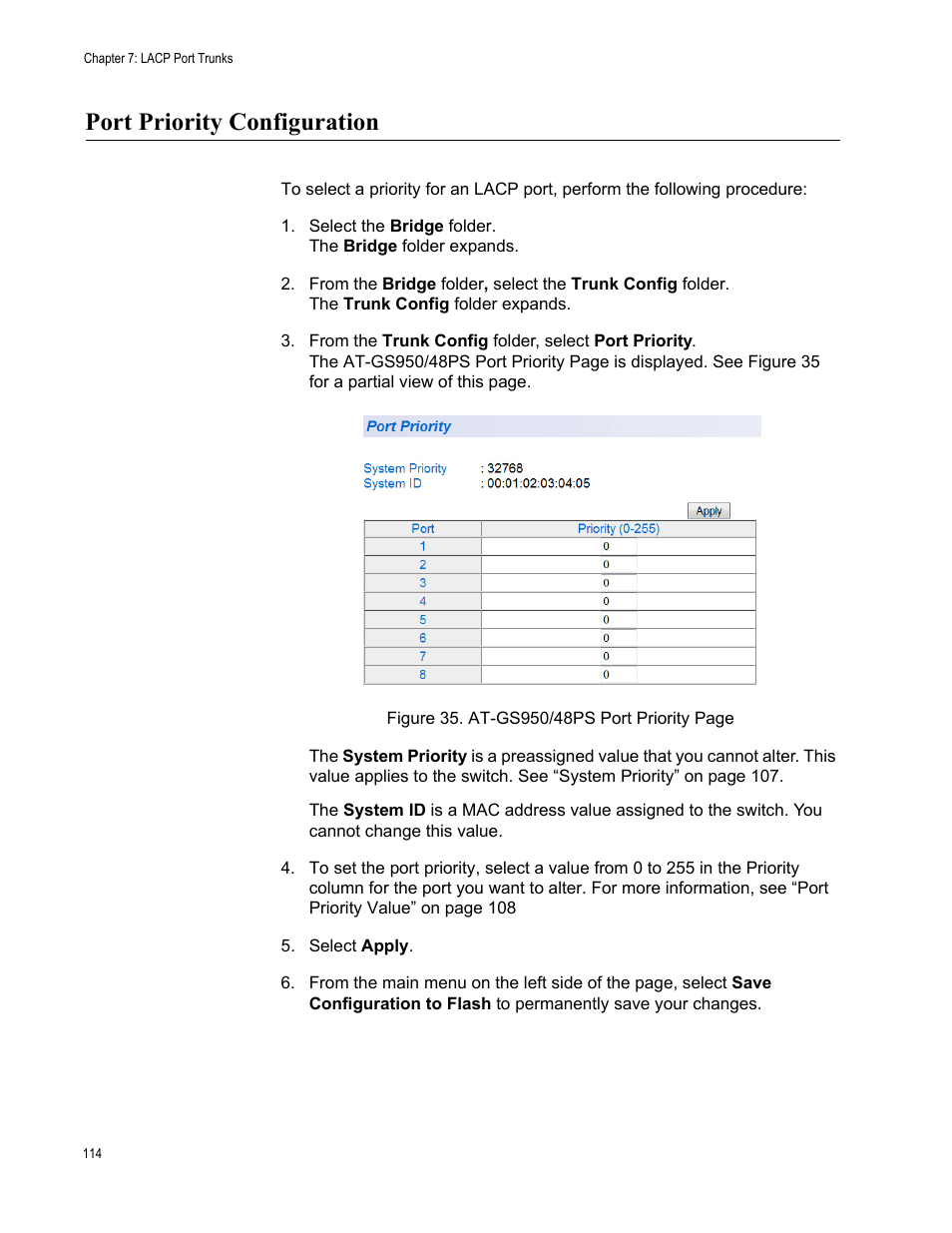 Port priority configuration | Allied Telesis AT-GS950/48PS User Manual | Page 114 / 386