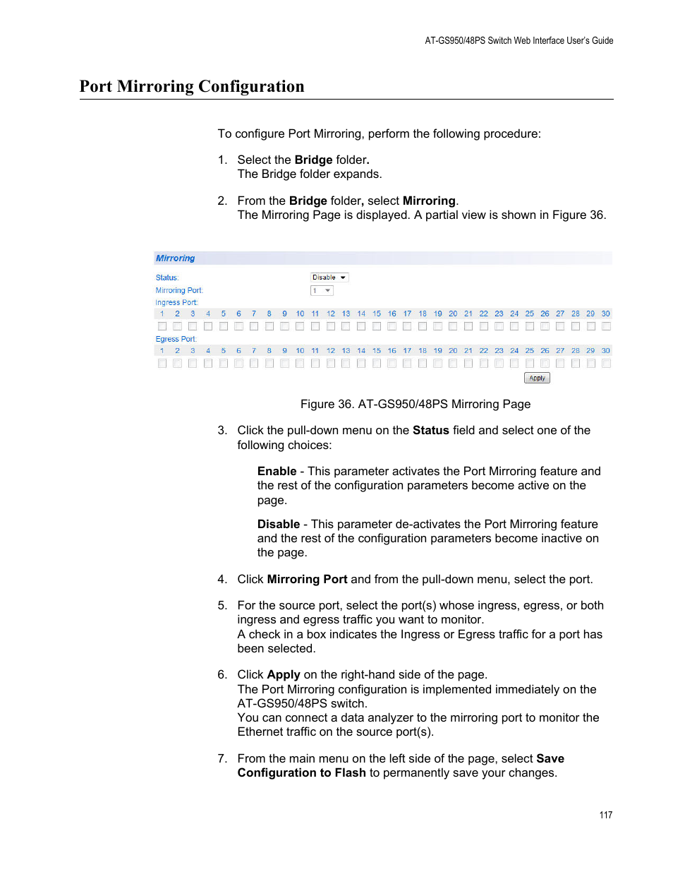 Port mirroring configuration | Allied Telesis AT-GS950/48PS User Manual | Page 117 / 386
