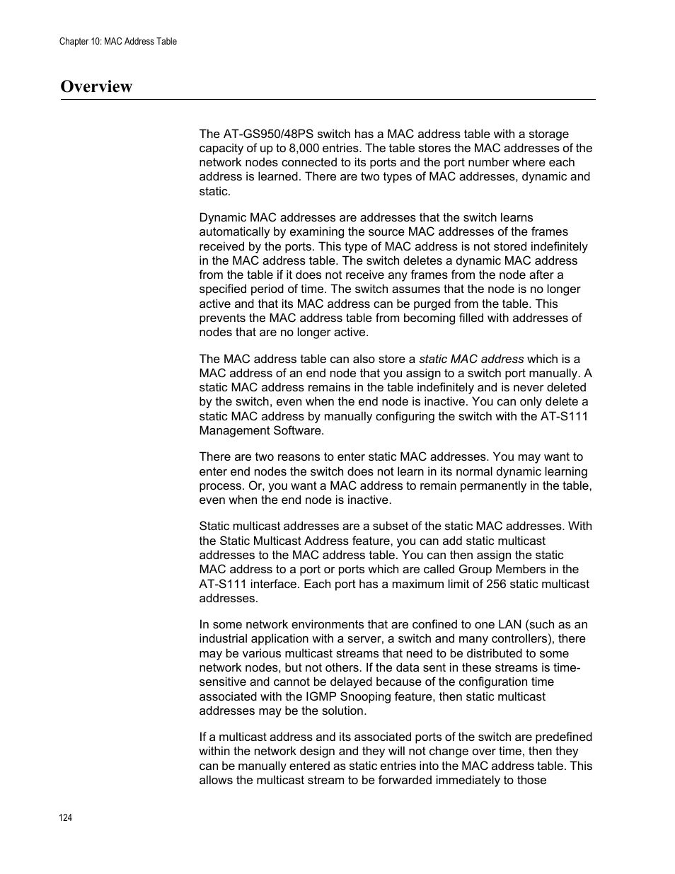 Overview | Allied Telesis AT-GS950/48PS User Manual | Page 124 / 386