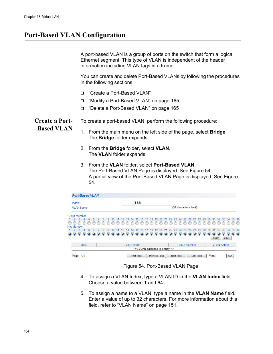 Port-based vlan configuration, Create a port- based vlan, Create a port-based vlan | Allied Telesis AT-GS950/48PS User Manual | Page 164 / 386