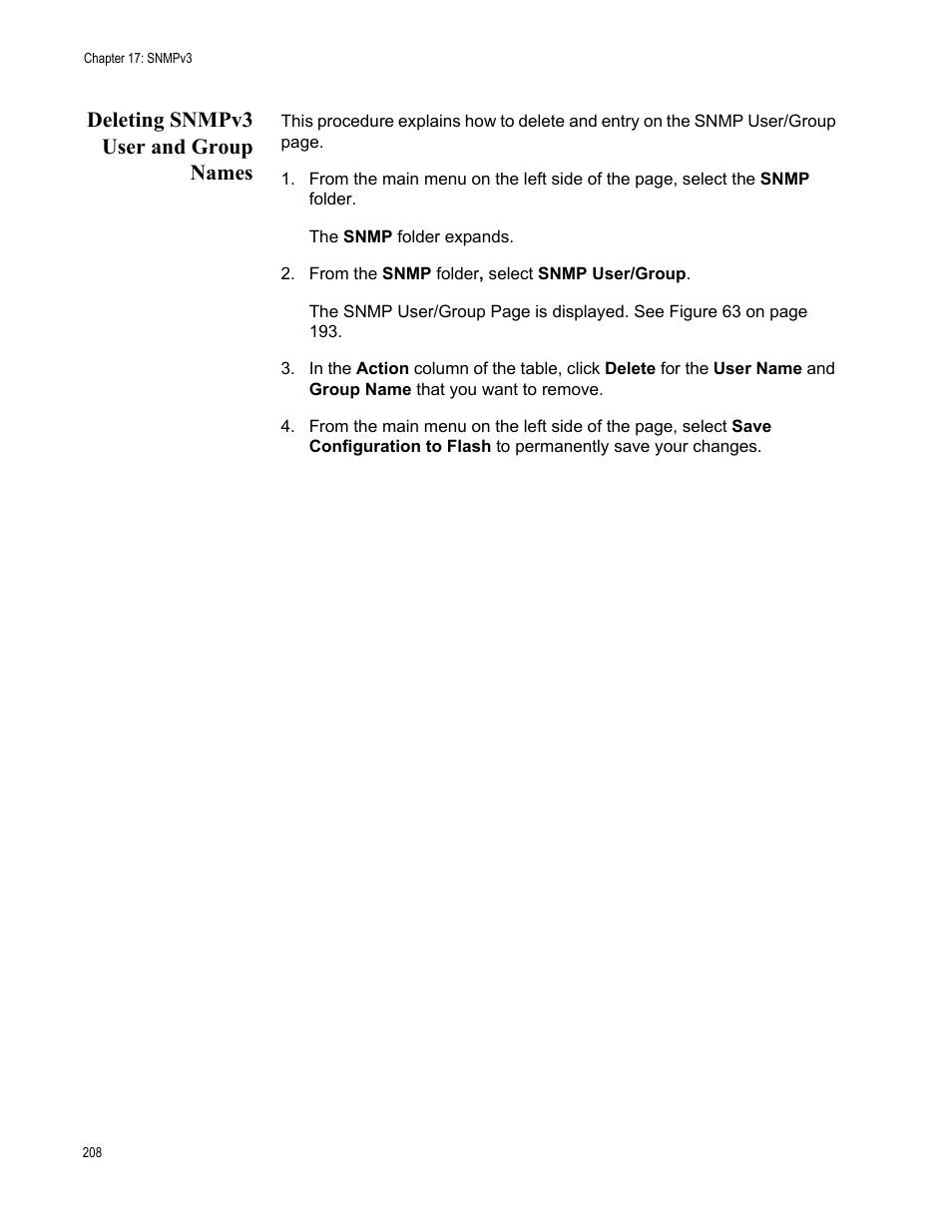 Deleting snmpv3 user and group names | Allied Telesis AT-GS950/48PS User Manual | Page 208 / 386