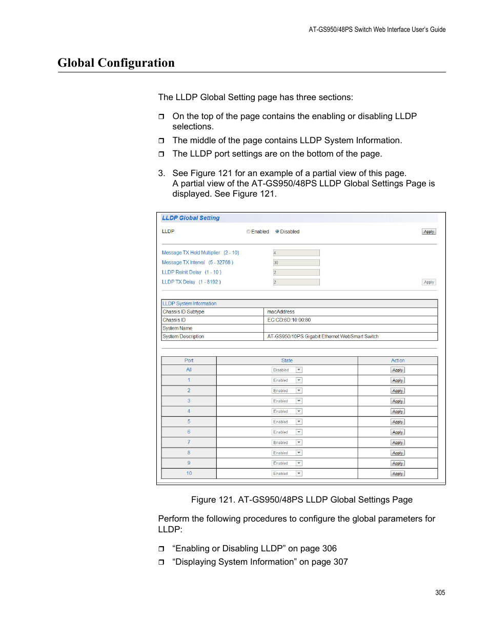 Global configuration | Allied Telesis AT-GS950/48PS User Manual | Page 305 / 386