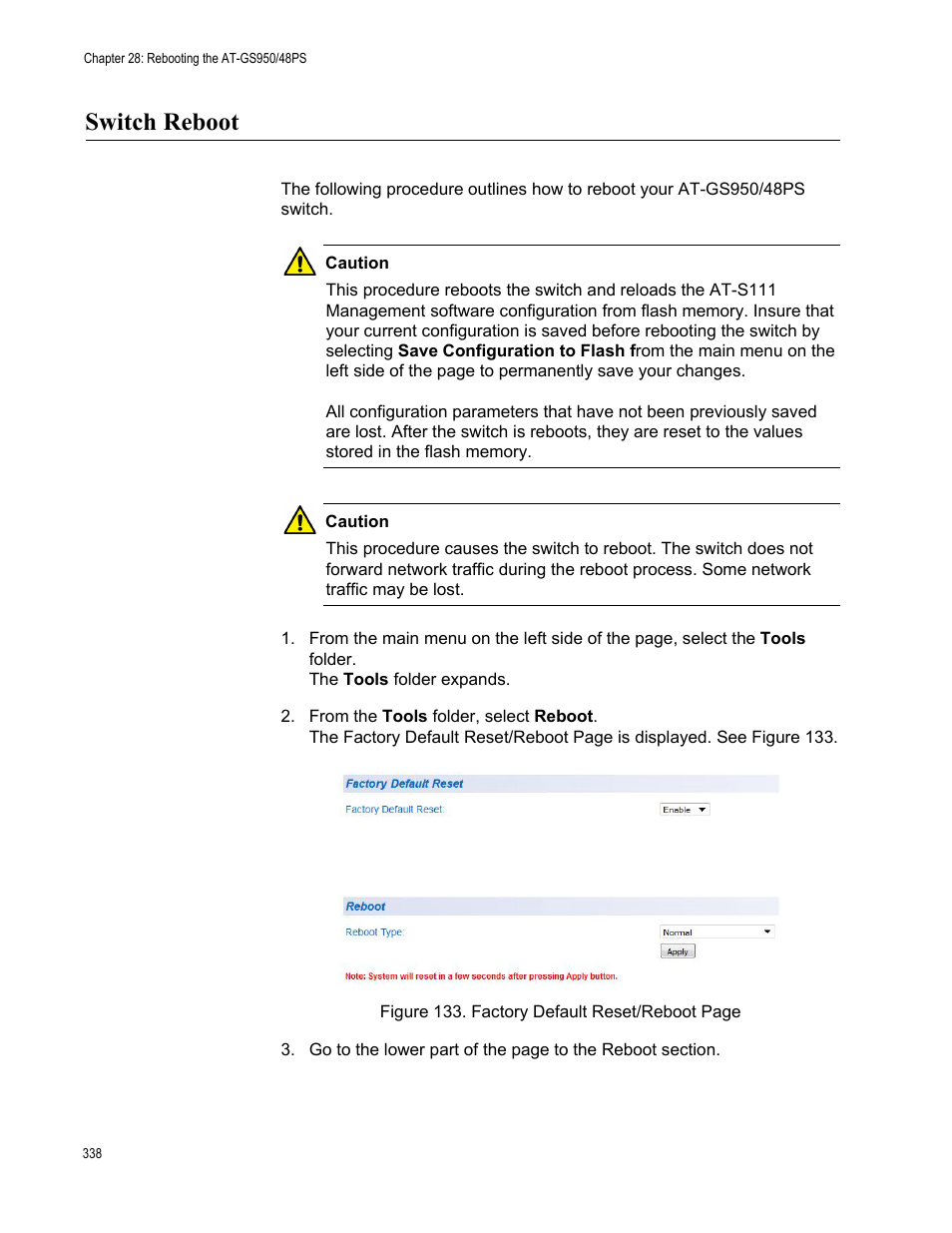Switch reboot | Allied Telesis AT-GS950/48PS User Manual | Page 338 / 386