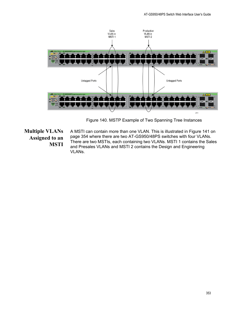 Multiple vlans assigned to an msti | Allied Telesis AT-GS950/48PS User Manual | Page 353 / 386