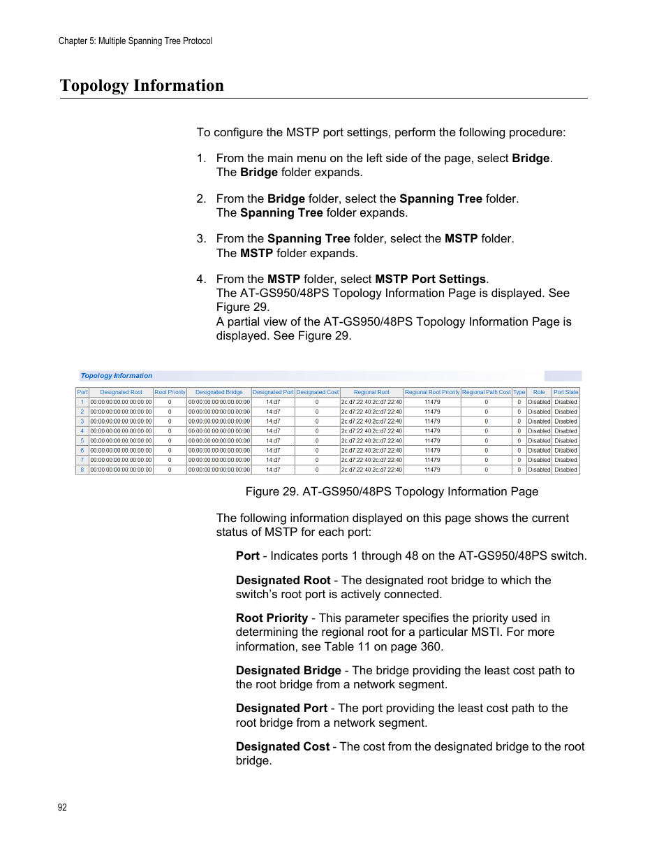 Topology information | Allied Telesis AT-GS950/48PS User Manual | Page 92 / 386
