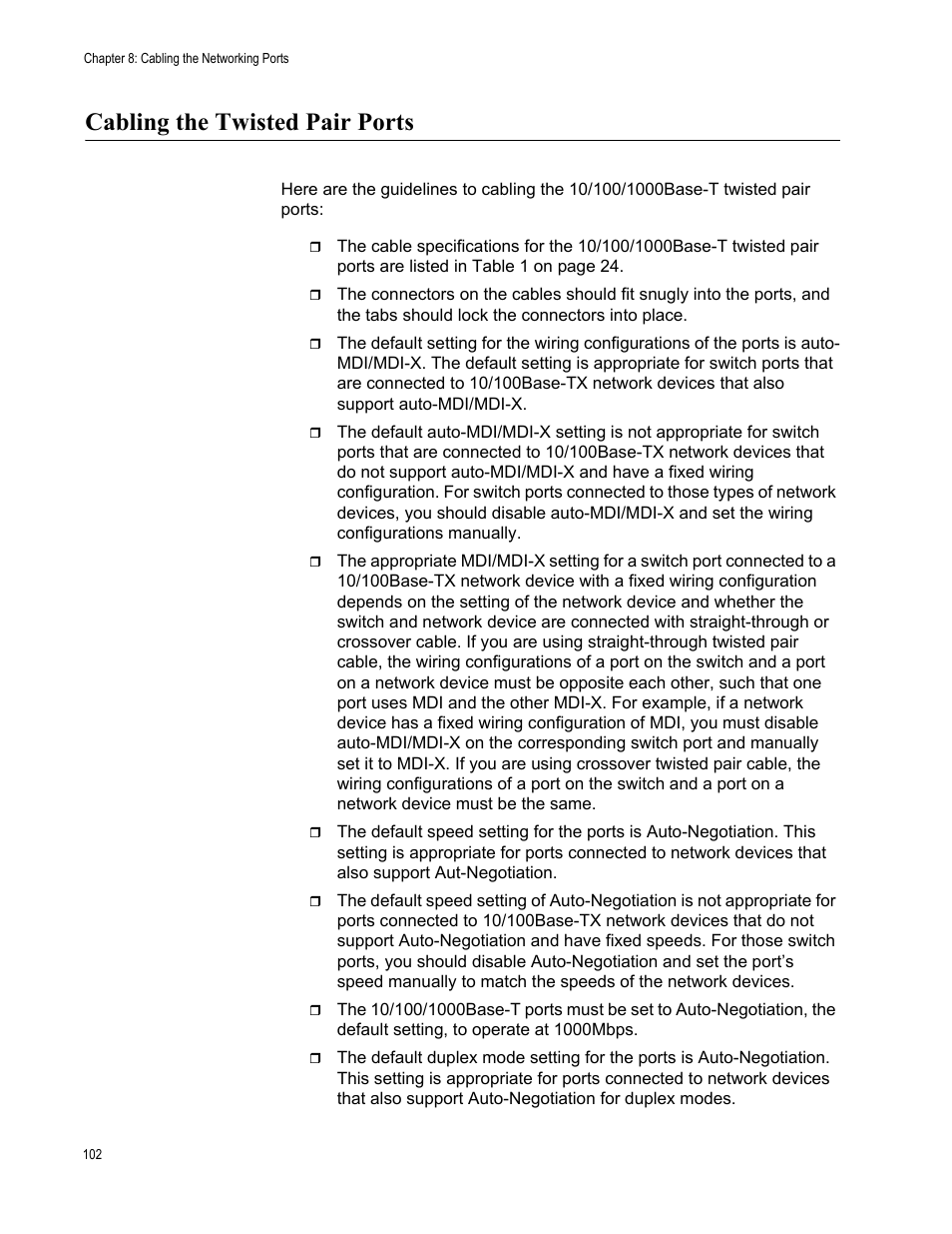Cabling the twisted pair ports | Allied Telesis x510 Series User Manual | Page 102 / 122