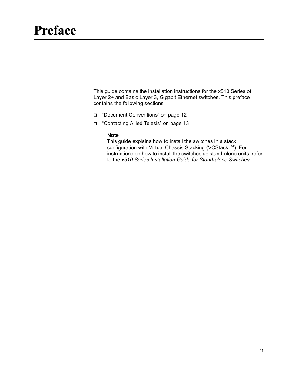Preface | Allied Telesis x510 Series User Manual | Page 11 / 122