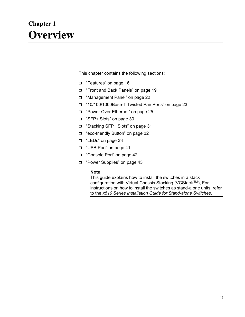 Chapter 1, Overview | Allied Telesis x510 Series User Manual | Page 15 / 122