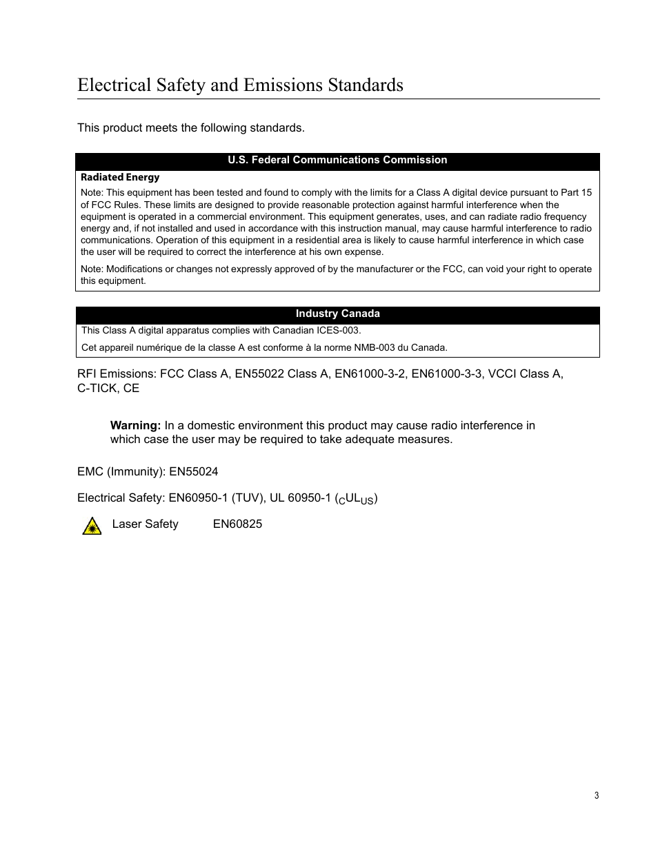 Electrical safety and emissions standards | Allied Telesis x510 Series User Manual | Page 3 / 122