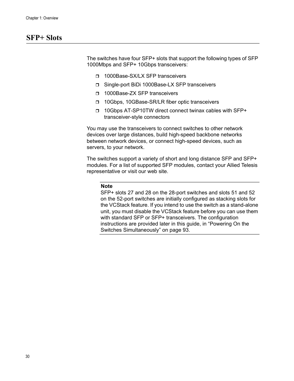 Sfp+ slots | Allied Telesis x510 Series User Manual | Page 30 / 122