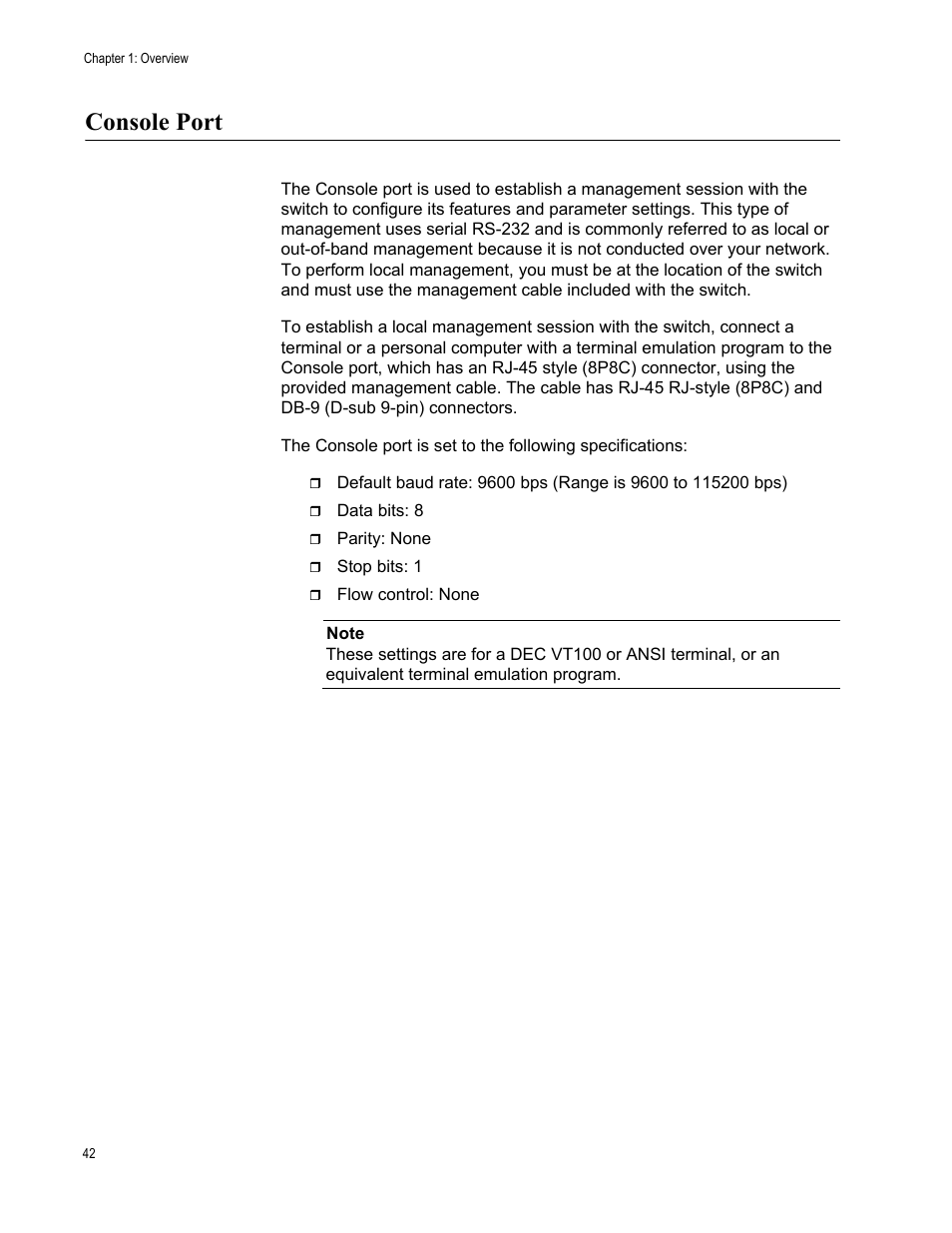 Console port | Allied Telesis x510 Series User Manual | Page 42 / 122