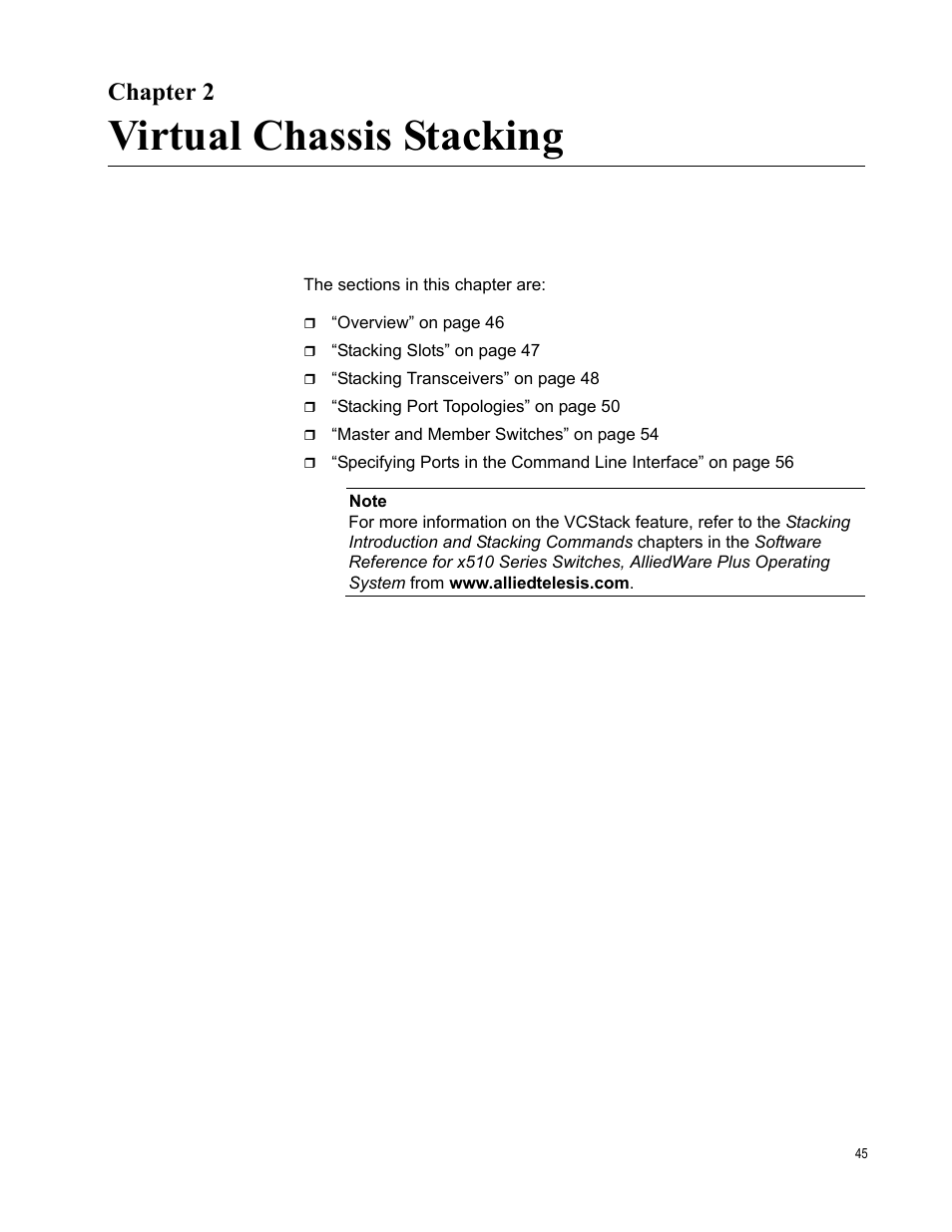 Chapter 2, Virtual chassis stacking | Allied Telesis x510 Series User Manual | Page 45 / 122