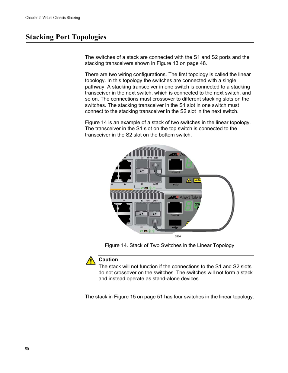Stacking port topologies | Allied Telesis x510 Series User Manual | Page 50 / 122