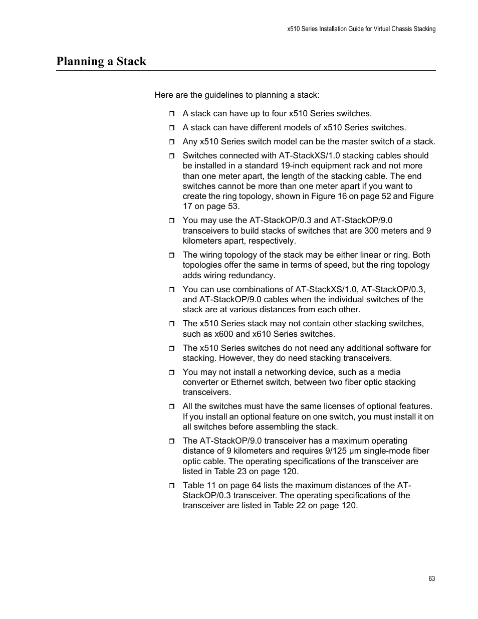 Planning a stack | Allied Telesis x510 Series User Manual | Page 63 / 122