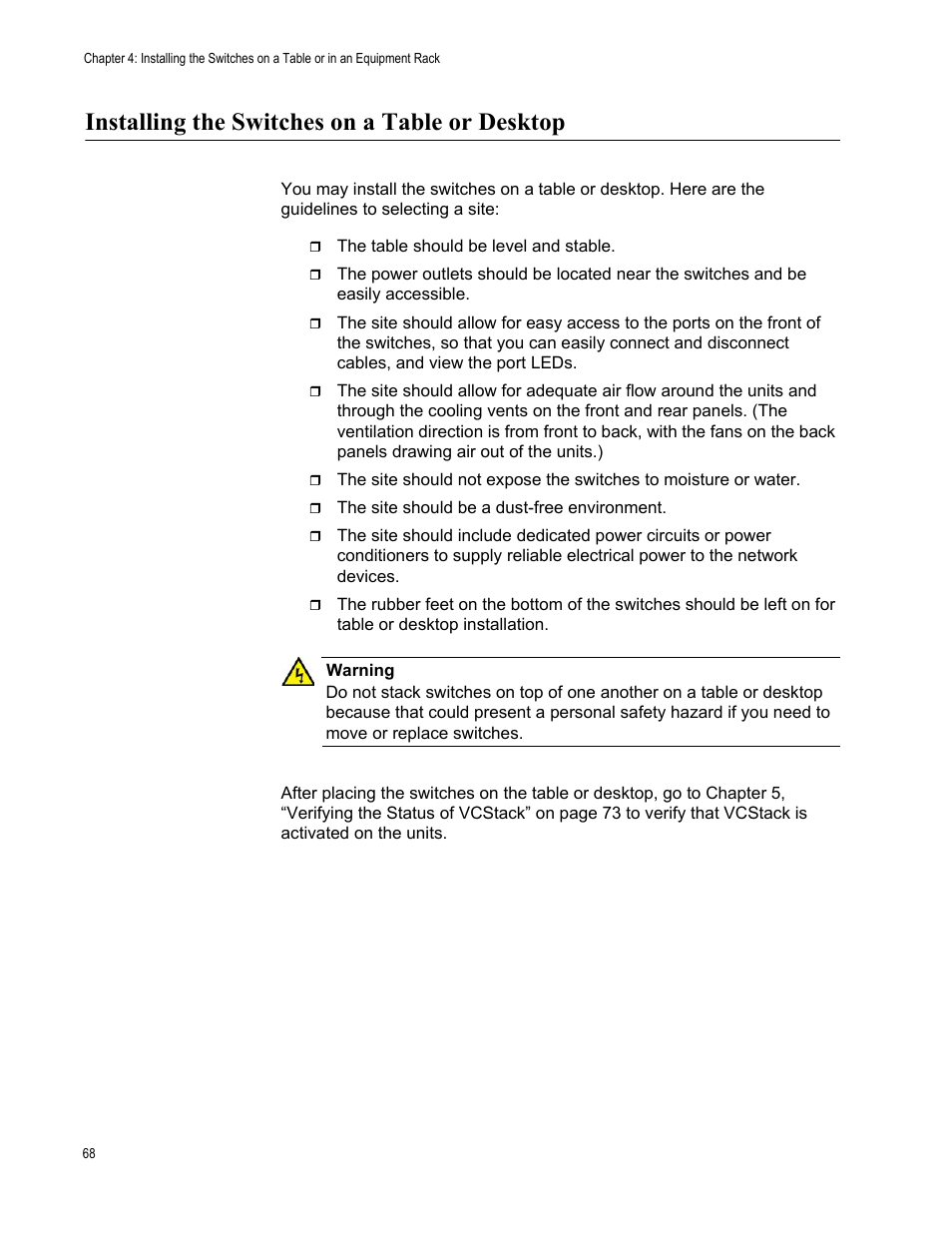 Installing the switches on a table or desktop | Allied Telesis x510 Series User Manual | Page 68 / 122