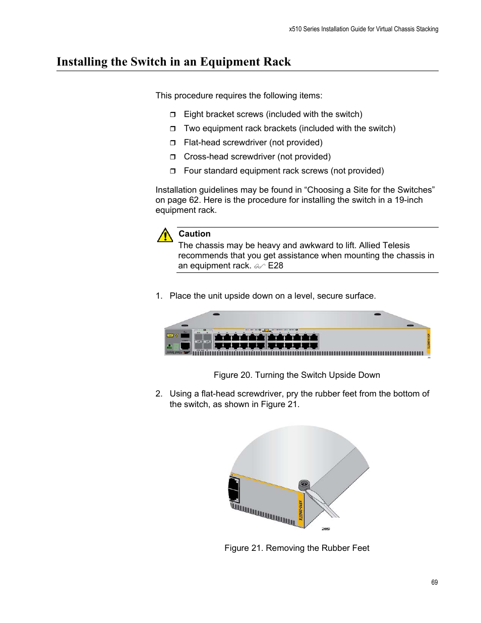 Installing the switch in an equipment rack | Allied Telesis x510 Series User Manual | Page 69 / 122