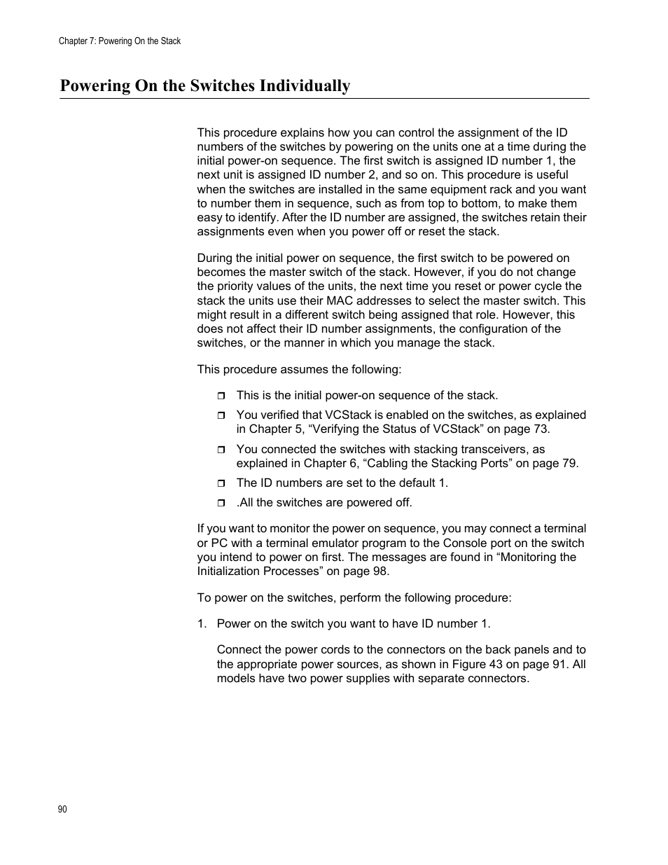 Powering on the switches individually | Allied Telesis x510 Series User Manual | Page 90 / 122