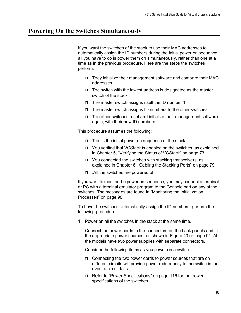 Powering on the switches simultaneously | Allied Telesis x510 Series User Manual | Page 93 / 122
