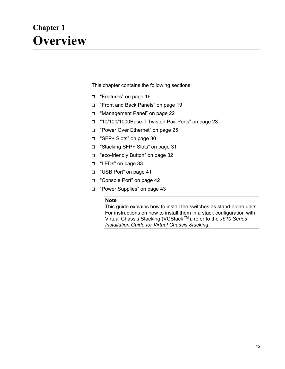 Chapter 1, Overview | Allied Telesis x510 Series User Manual | Page 15 / 90
