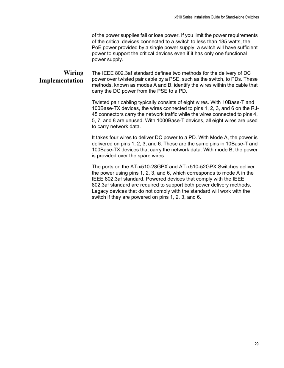 Wiring implementation | Allied Telesis x510 Series User Manual | Page 29 / 90